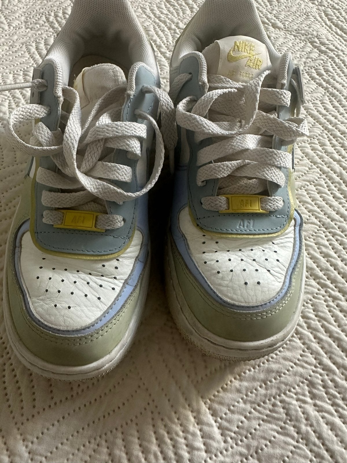 Nike Air Force 1 Shadow sneakers - Lichtblauw/Groen/Geel, Ophalen of Verzenden, Gedragen, Blauw, Sneakers of Gympen