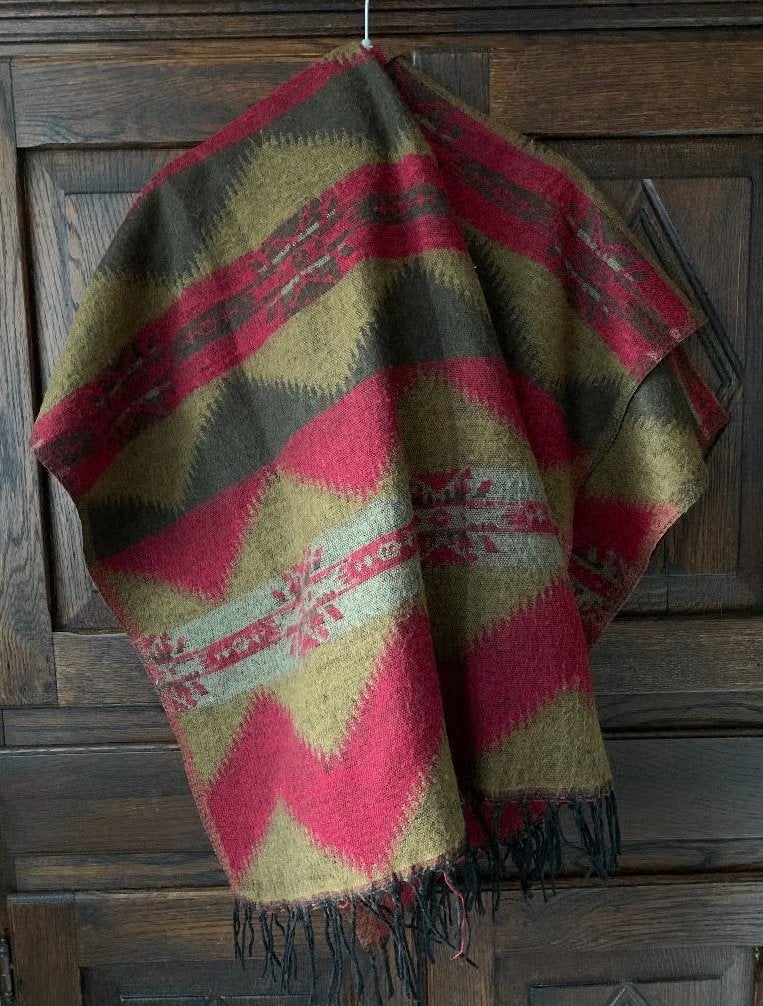 Warme wollige rood-bruin(2x)-beige sjaal, shawl, das; 202*90, Ophalen of Verzenden, Zo goed als nieuw, Maat 38/40 (M), Sjaal