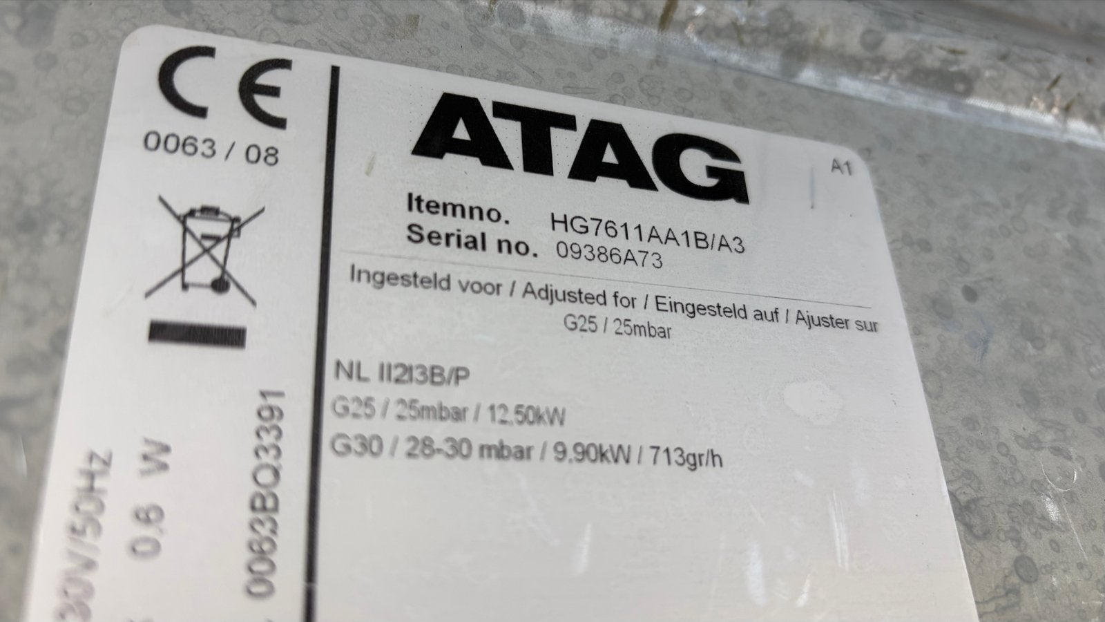 Gebruikte ATAG Gaskookplaat HG7611AA1B/A3, Ophalen, Gebruikt, Inbouw, Gas