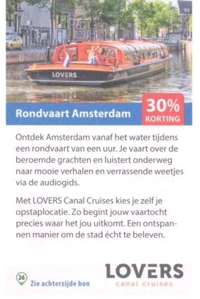 Rondvaart Amsterdam 30% kortingsbon, Drie personen of meer, Kortingsbon, Overige typen
