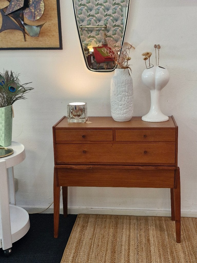 Mooi vintage ladekastje Deens 70s knop/greep, Ophalen, Minder dan 50 cm, Gebruikt, .