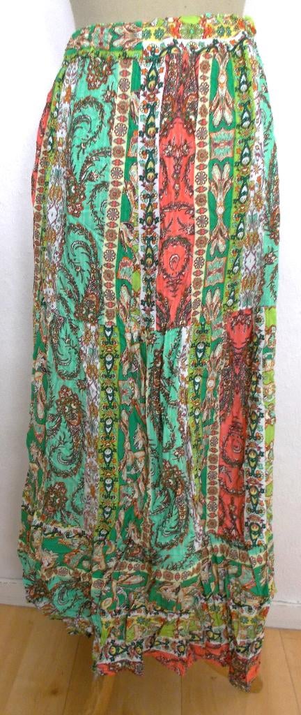 Ibiza/hippie/boho groene maxi stroken print rok! L, Verzenden, Maat 42/44 (L), Zo goed als nieuw, Onder de knie