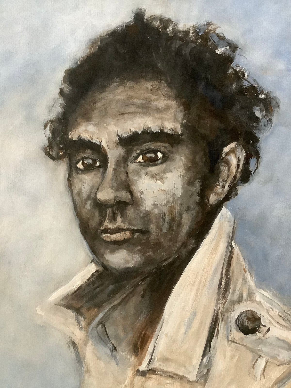 Man in regenjas, 50/60 c.m., gesigneerd, Ophalen of Verzenden