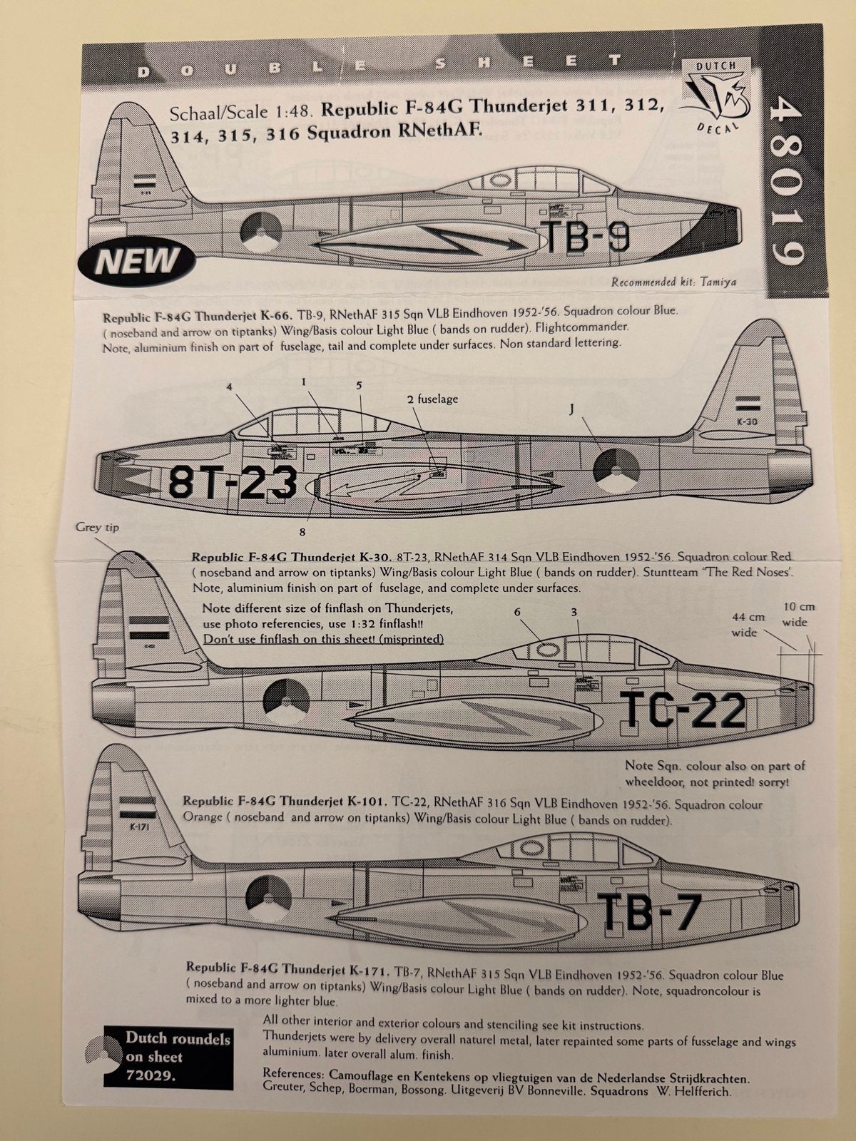 Dutch Decal 48019 F-84G Thunderjet RNeAF 1:48, Overige merken, Nieuw, Ophalen of Verzenden, Groter dan 1:72