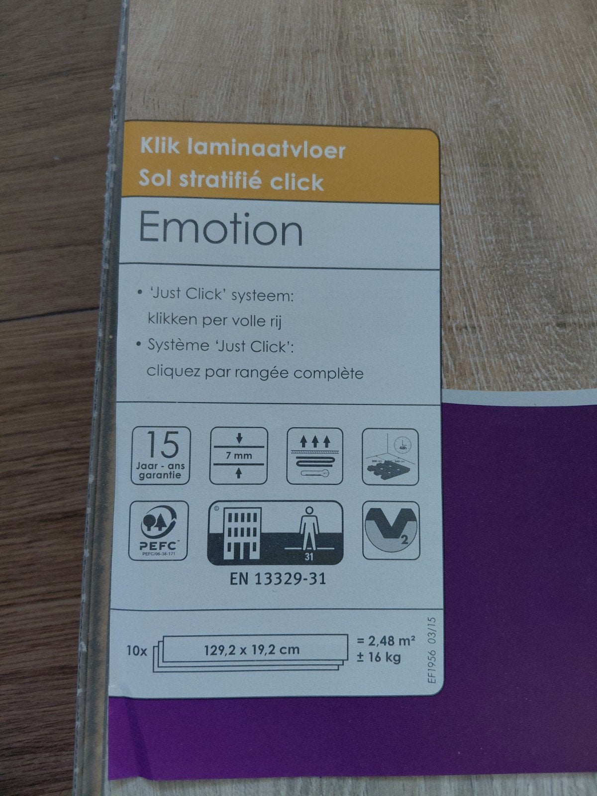 4 pakken nieuw kliklaminaat - Emotion (2.48 m² per pak), Ophalen, 50 tot 150 cm, Nieuw, 5 tot 10 m²