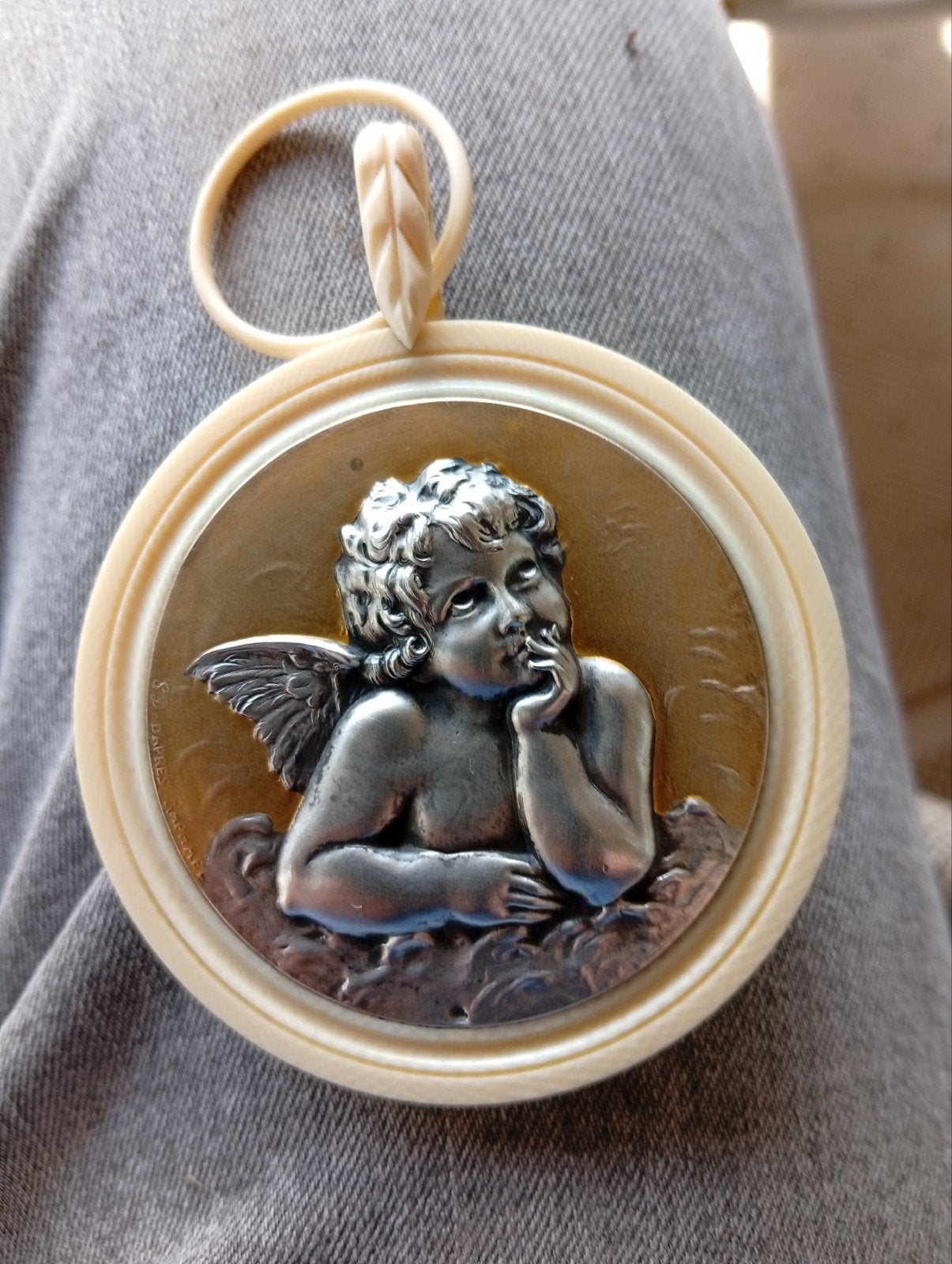 Antieke zilveren ketting met abalone inleg, Ophalen of Verzenden, Gebruikt, Zilver, Zilver