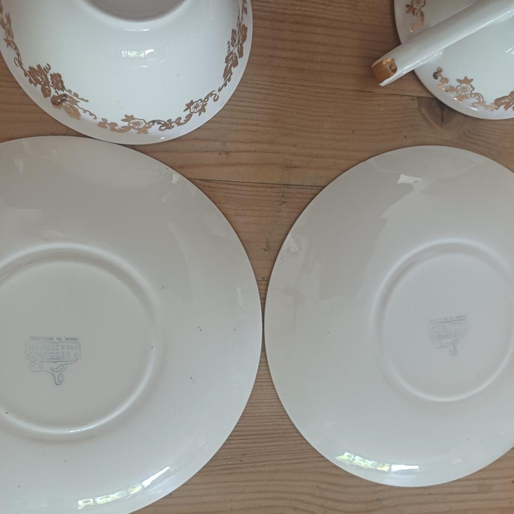2 Vintage Mosa Maastricht theekopjes met schotels Regout, Ophalen of Verzenden