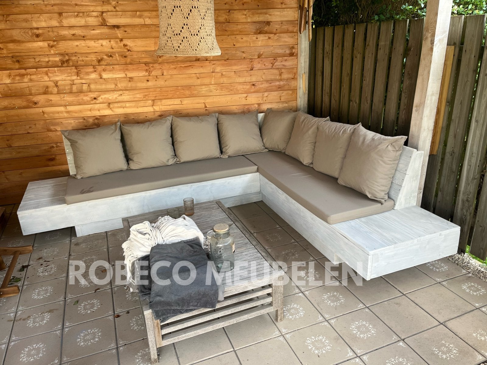 Steigerhouten Hoekbank Loungeset Loungeset gratis Hocker!, Tuin en Terras, Tuinsets en Loungesets, Ophalen of Verzenden, Zo goed als nieuw