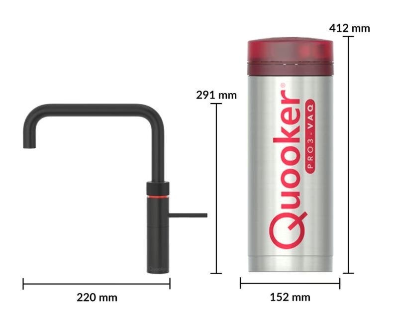 Quooker Fusion Square Zwart 3-in-1 Kokend Water Kraan+PRO3, Niet ingevuld, Niet ingevuld, Niet ingevuld