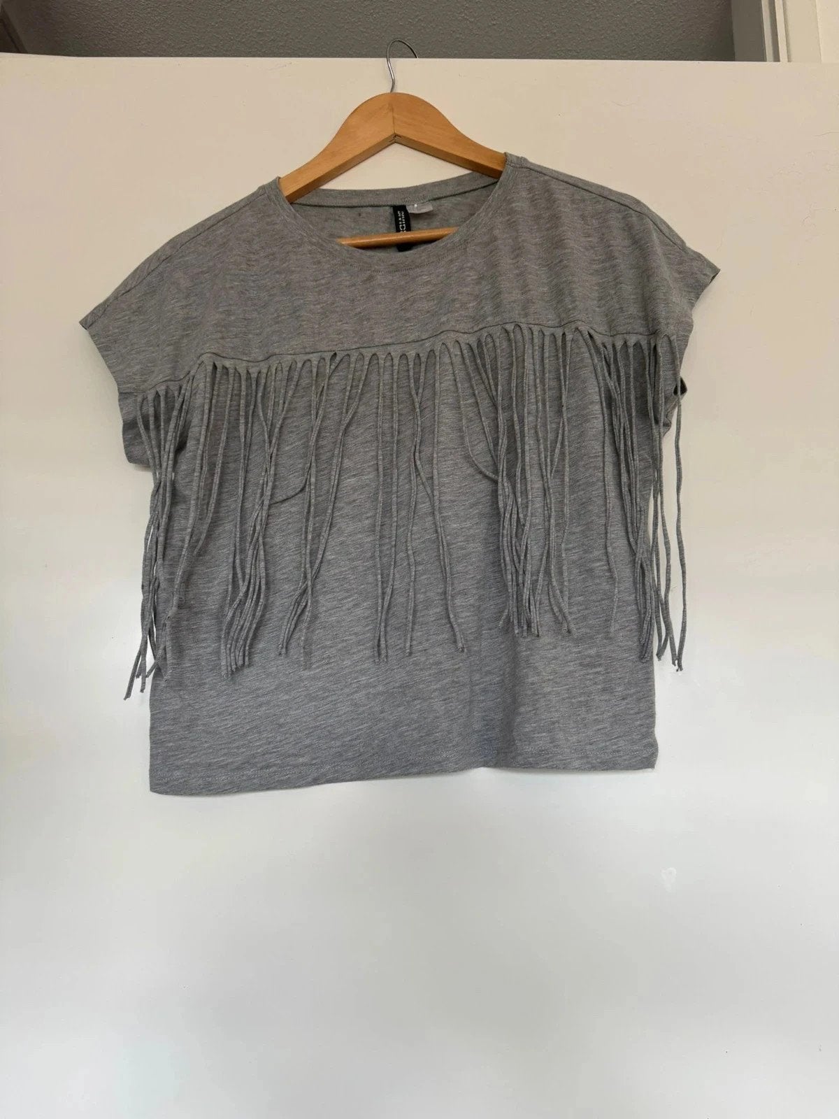 Grijs Cropped T-shirt met Franjes - Festivalstijl, H&amp;M, Ophalen of Verzenden, Maat 36 (S), Grijs