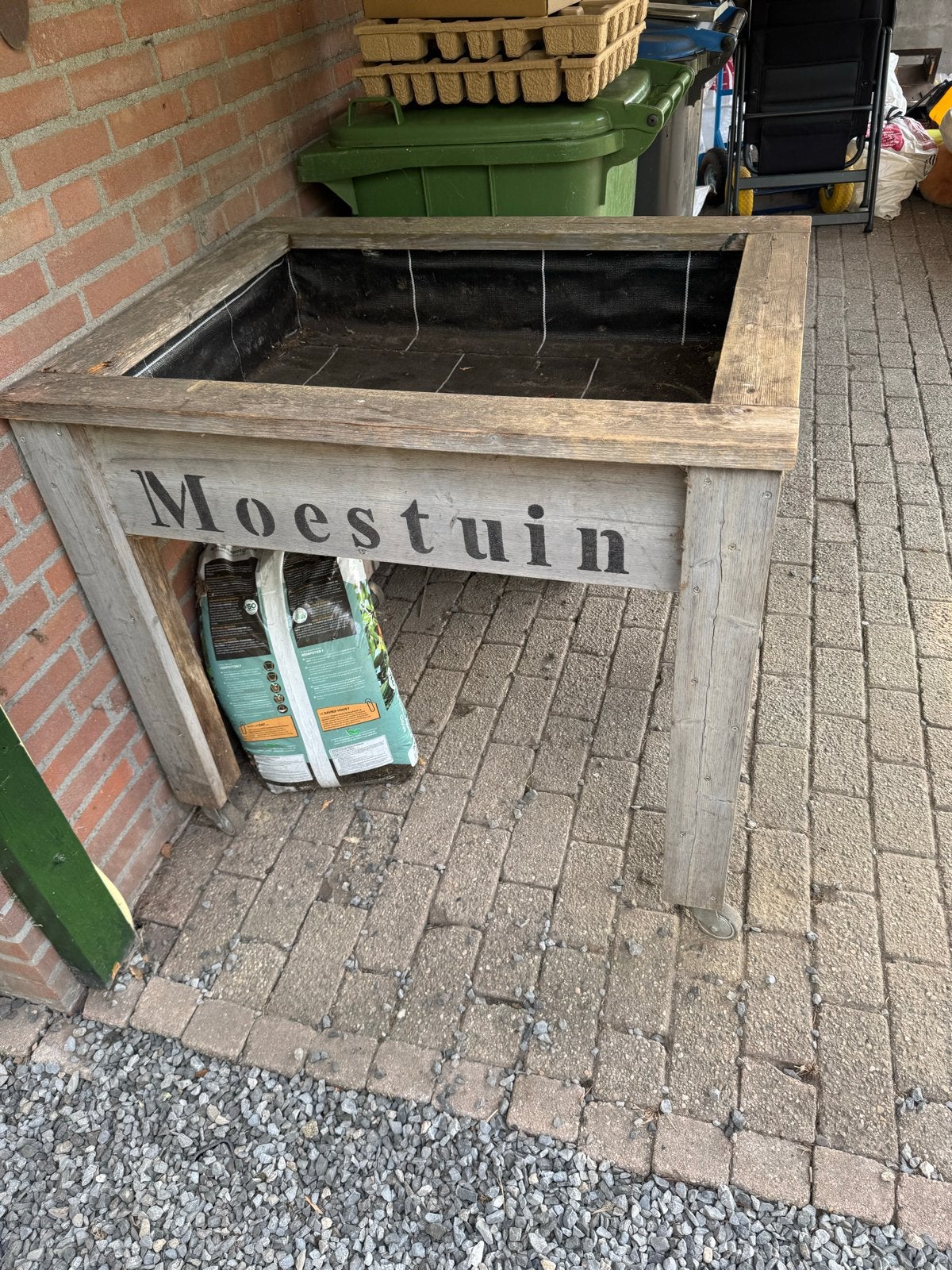 Houten moestuinbak op wielen, Tuin en Terras, Bloembakken en Plantenbakken, Ophalen, Gebruikt, 100 cm of meer, Balkon