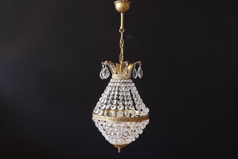 Kristallen empire kroonluchter verguld bronzen armatuur, Ophalen, Gebruikt, E27 (groot)