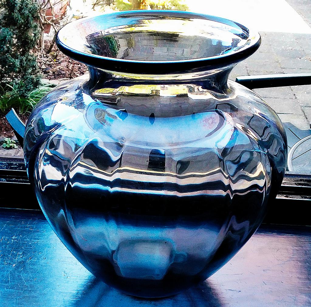 Antieke A D Copier Royal Leerdam Vaas - Grijs Glas 27,5x26CM, Ophalen of Verzenden