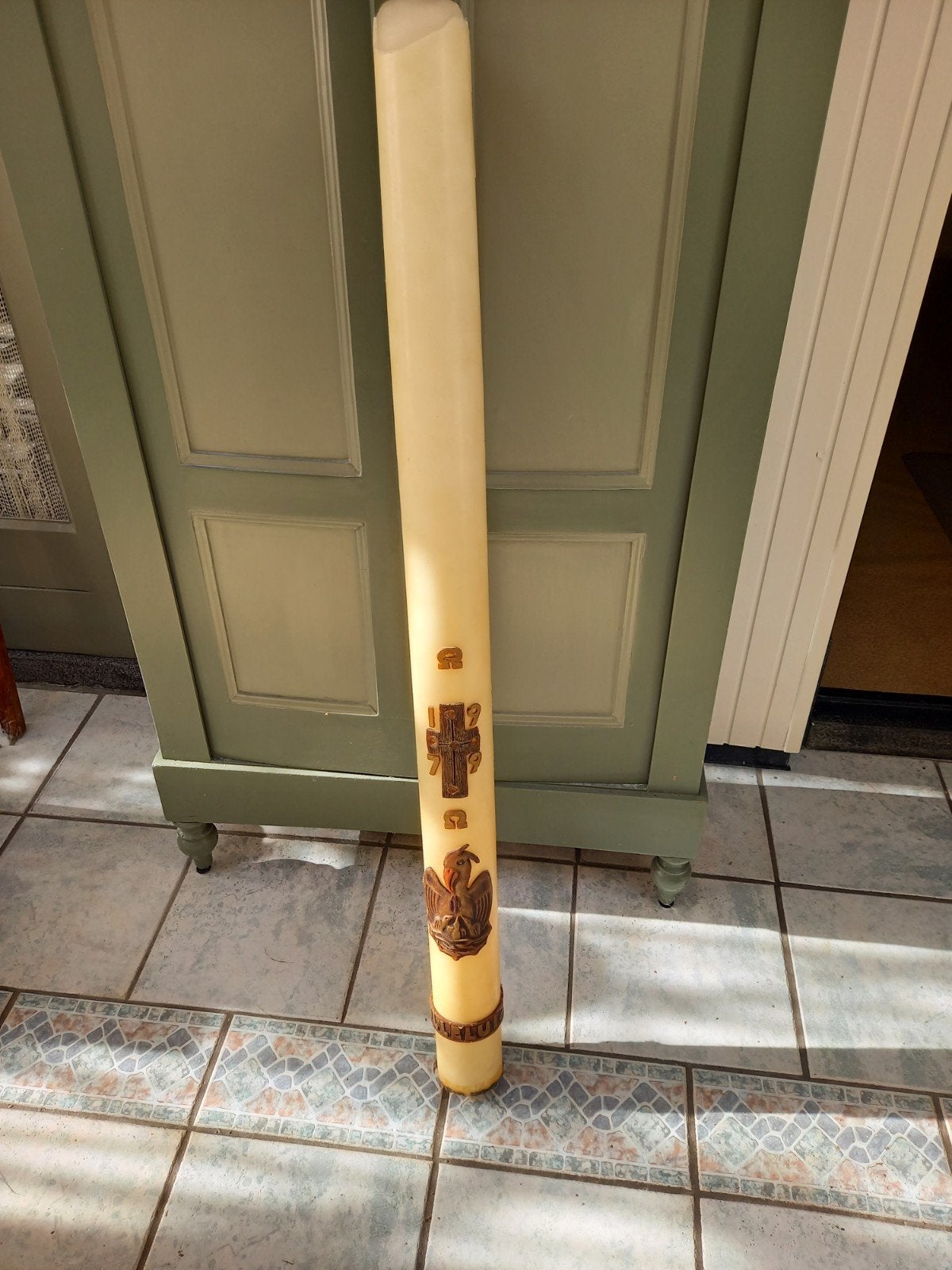 Grote Paaskaars 130 cm met religieuze symbolen, Ophalen