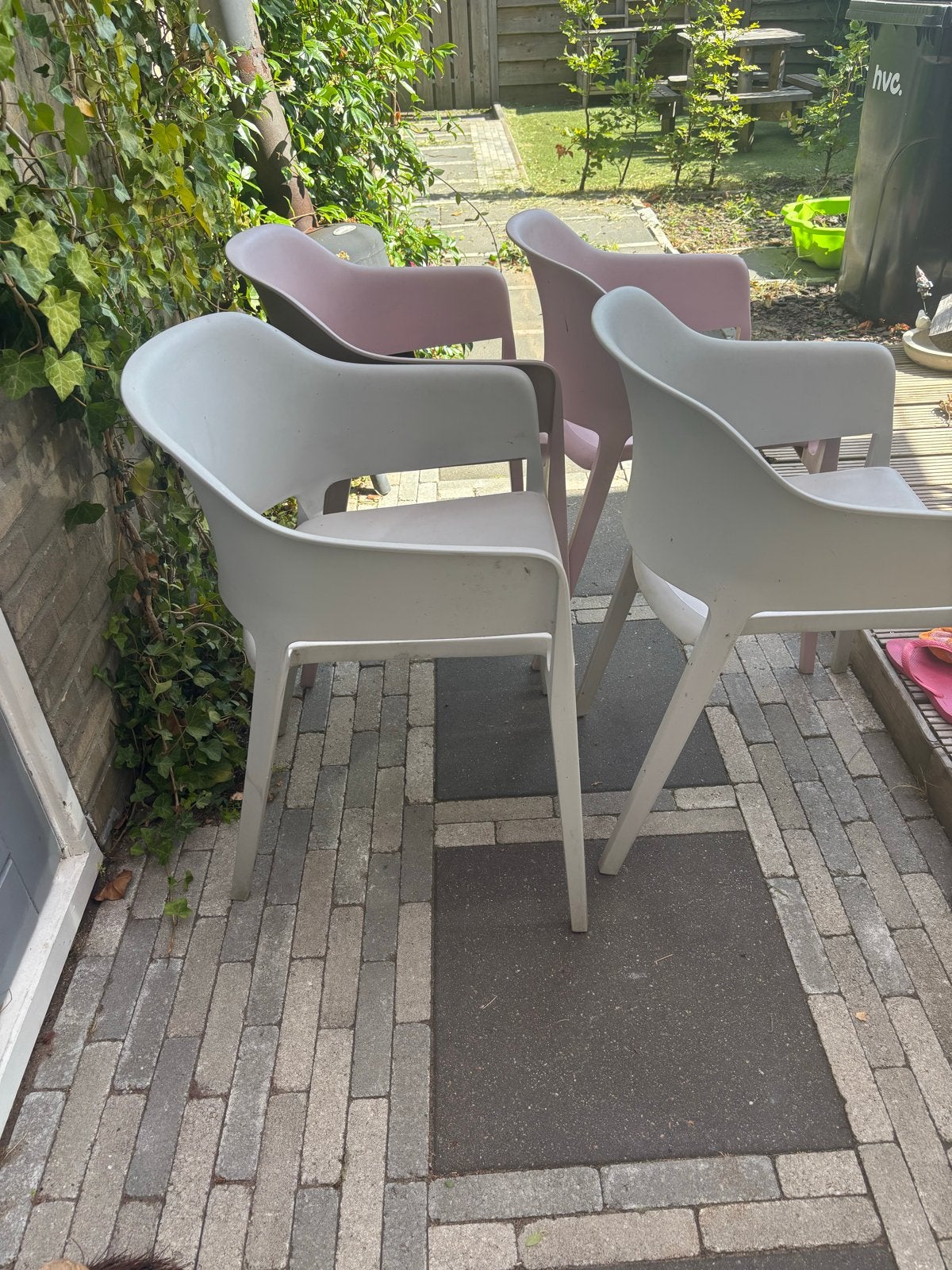 Set van 4 buitenstoelen, Huis en Inrichting, Stoelen, Ophalen, Kunststof, Gebruikt, Wit