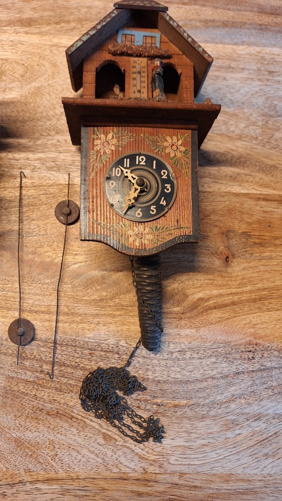 Antieke Koekoeksklok met Barometer - Zeldzaam Houten Design, Ophalen