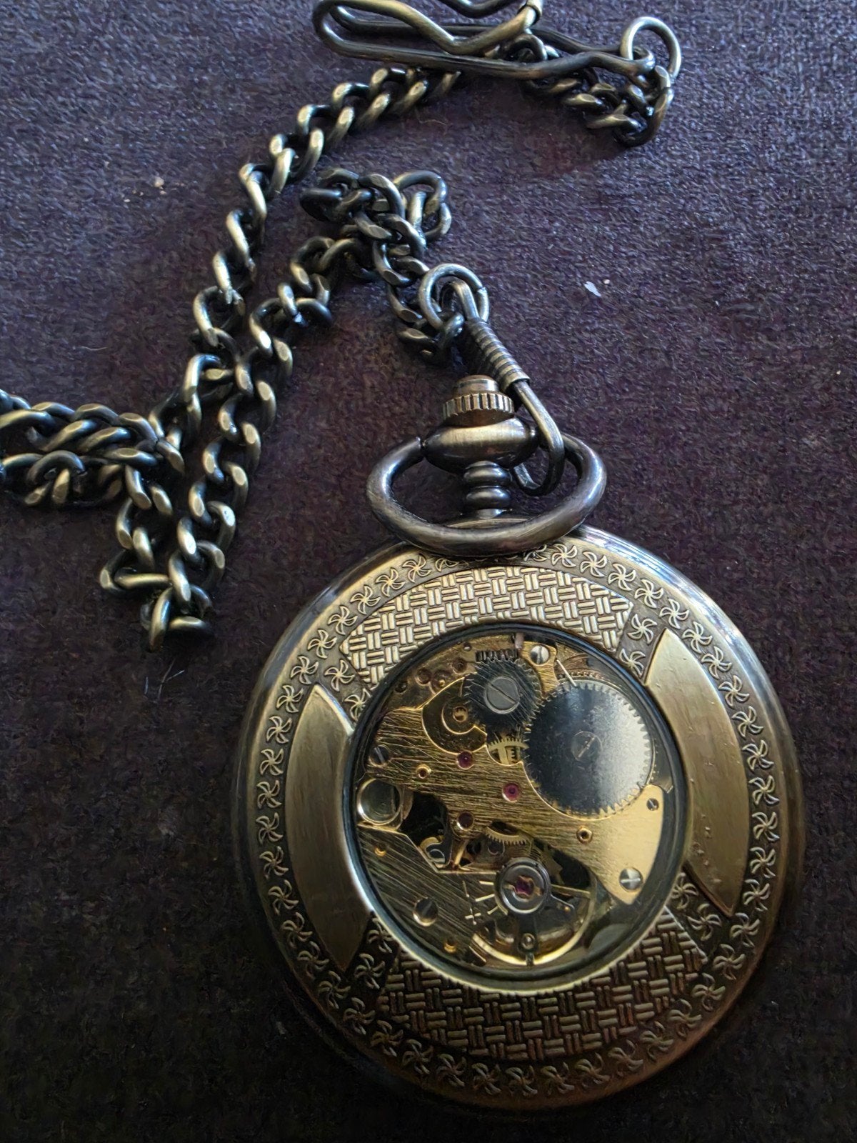 Antiek Zakhorloge met Zichtbaar Uurwerk en Ketting, Overige merken, Overige materialen, Zakhorloge, Ophalen of Verzenden