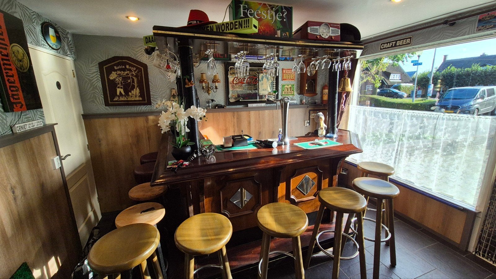 Complete Bruin Café Bar met 10 Barkrukken Alles in één koop, Ophalen, Gebruikt