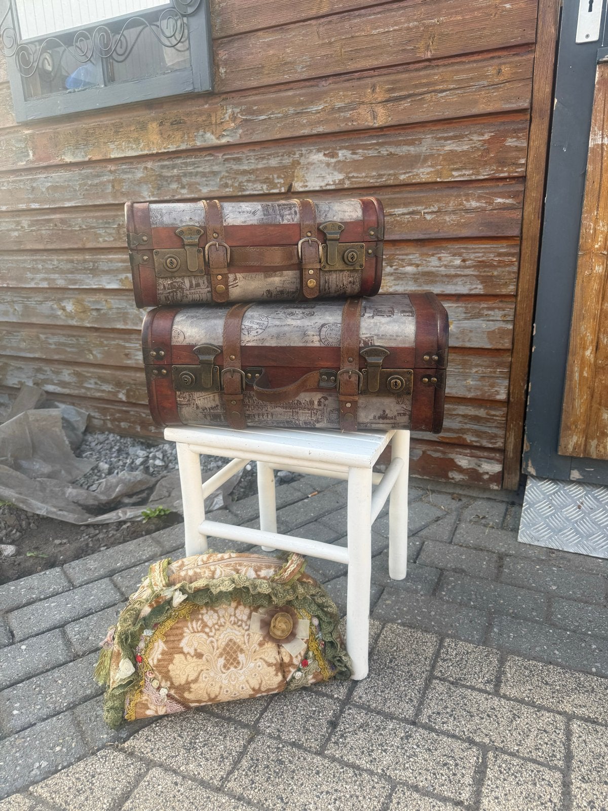 Decoratieve vintage kofferset - 2 stuks, Sieraden, Tassen en Uiterlijk, Ophalen of Verzenden, Zo goed als nieuw, Hard kunststof
