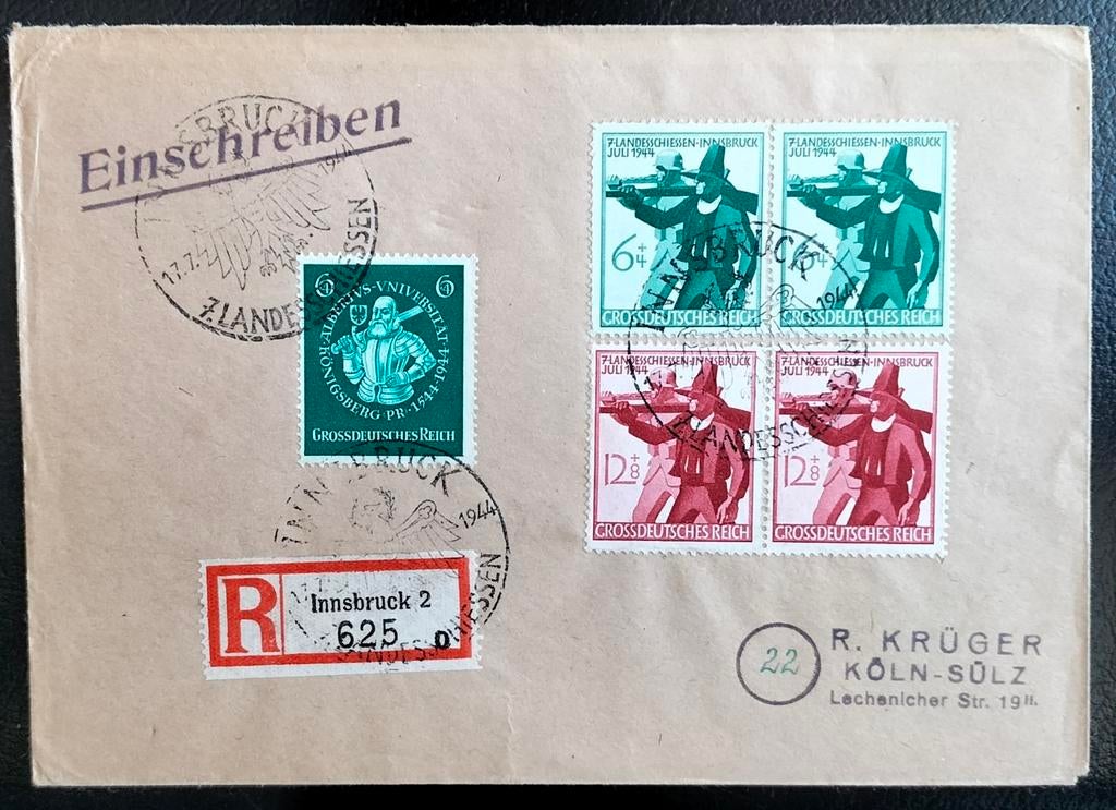 Duitse Rijk Aangetekende Brief Innsbruck naar Köln 1944., Postzegels en Munten, Brieven en Enveloppen | Buitenland, Verzenden