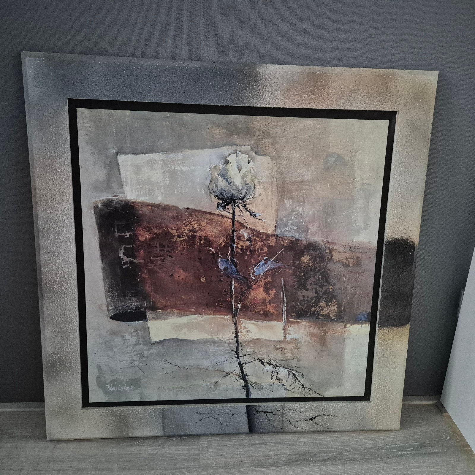 Nostalgisch schilderij met roos - 80cm x 80cm, Ophalen