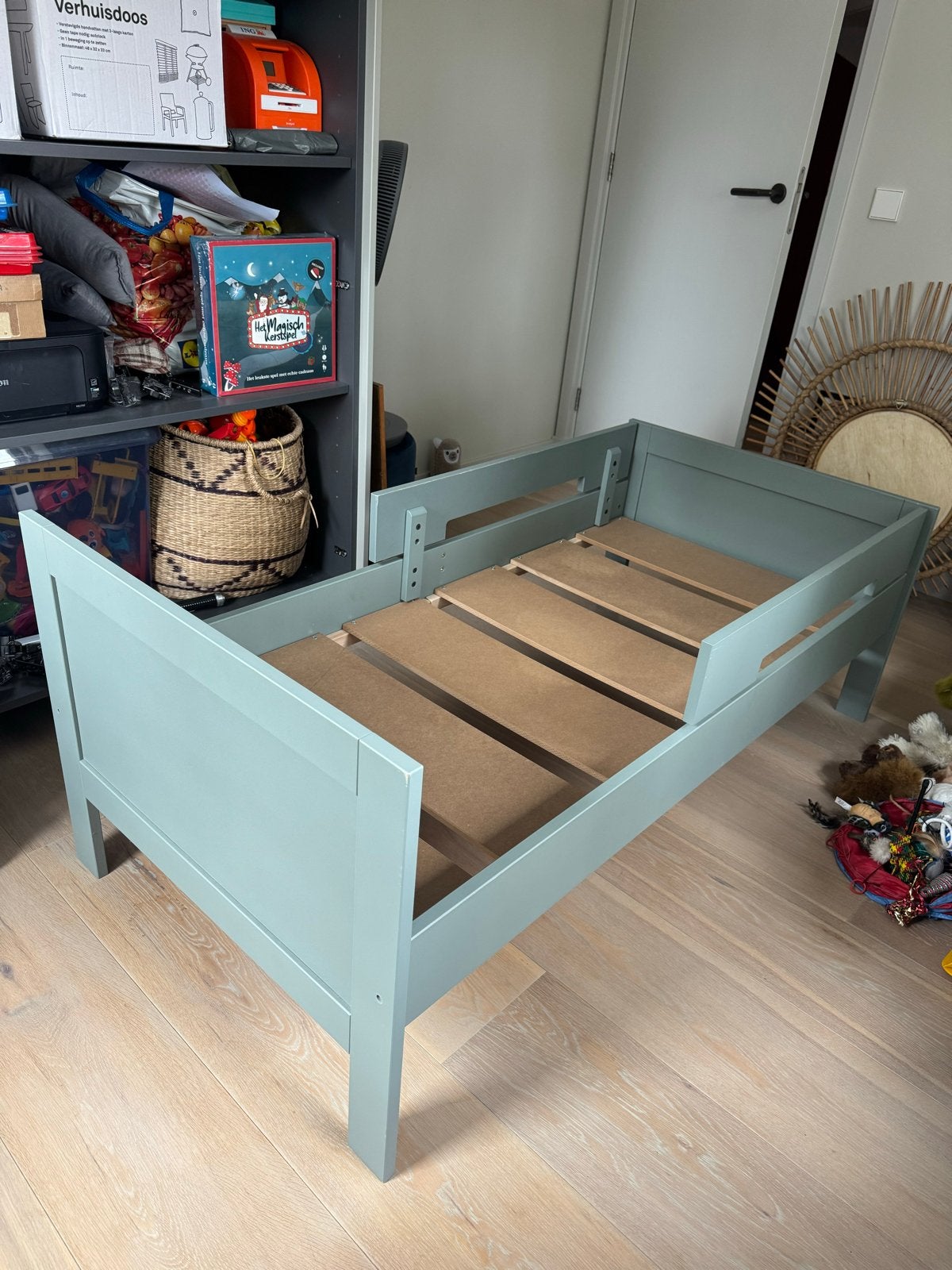 Kinderbed 150x70 Babypark - Groen/Grijs, Kinderen en Baby's, Ophalen, Gebruikt, 70 tot 85 cm, 140 tot 160 cm