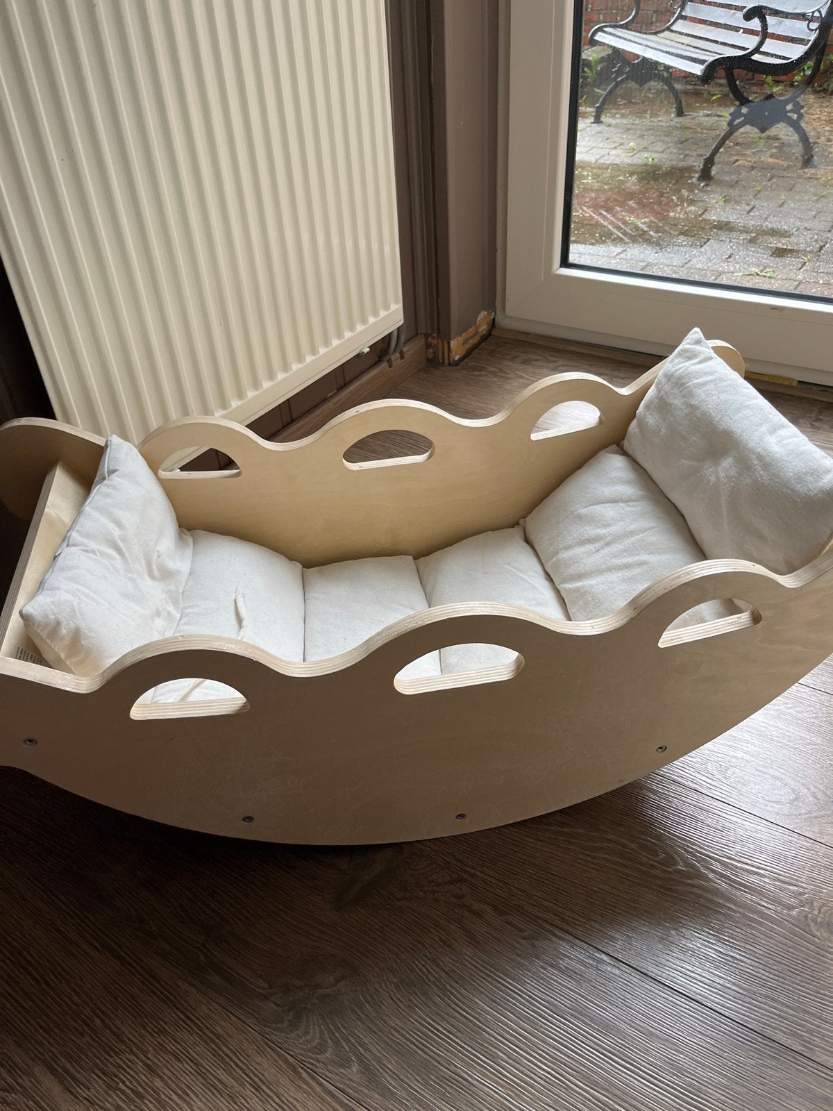 Houten Montessori Schommelwieg met Kussens, Ophalen of Verzenden, Zo goed als nieuw, Jongen of Meisje