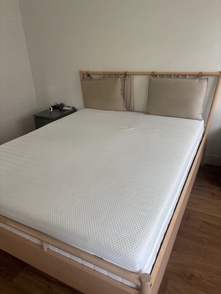 BJÖRKSNÄS Bed frame 160x200 + ÅNNELAND Hybrid mattress, Ophalen, Bruin, Tweepersoons, Zo goed als nieuw