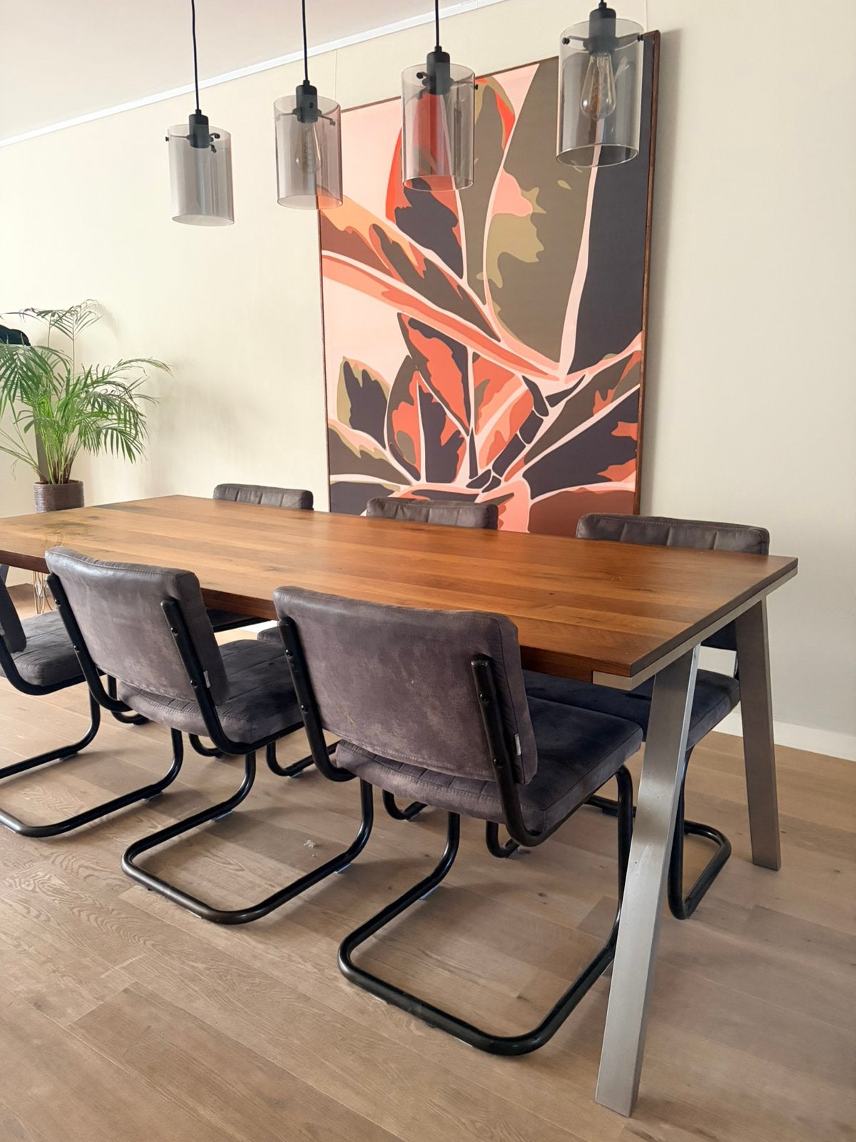Eettafel met 6 stoelen, Ophalen, Gebruikt, 200 cm of meer, 50 tot 100 cm