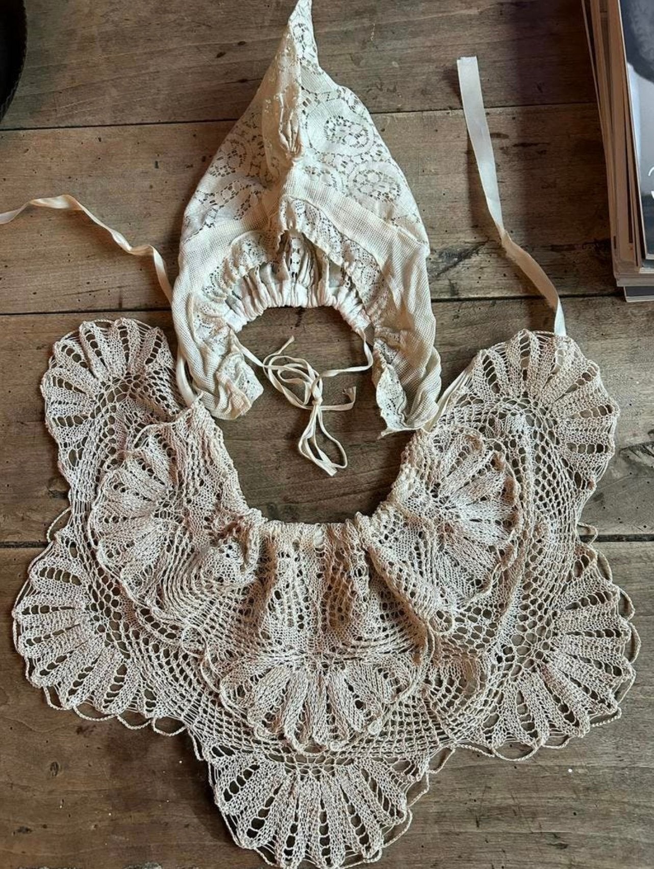 Antieke kanten kraag en antiek kanten mutsje, Ophalen of Verzenden