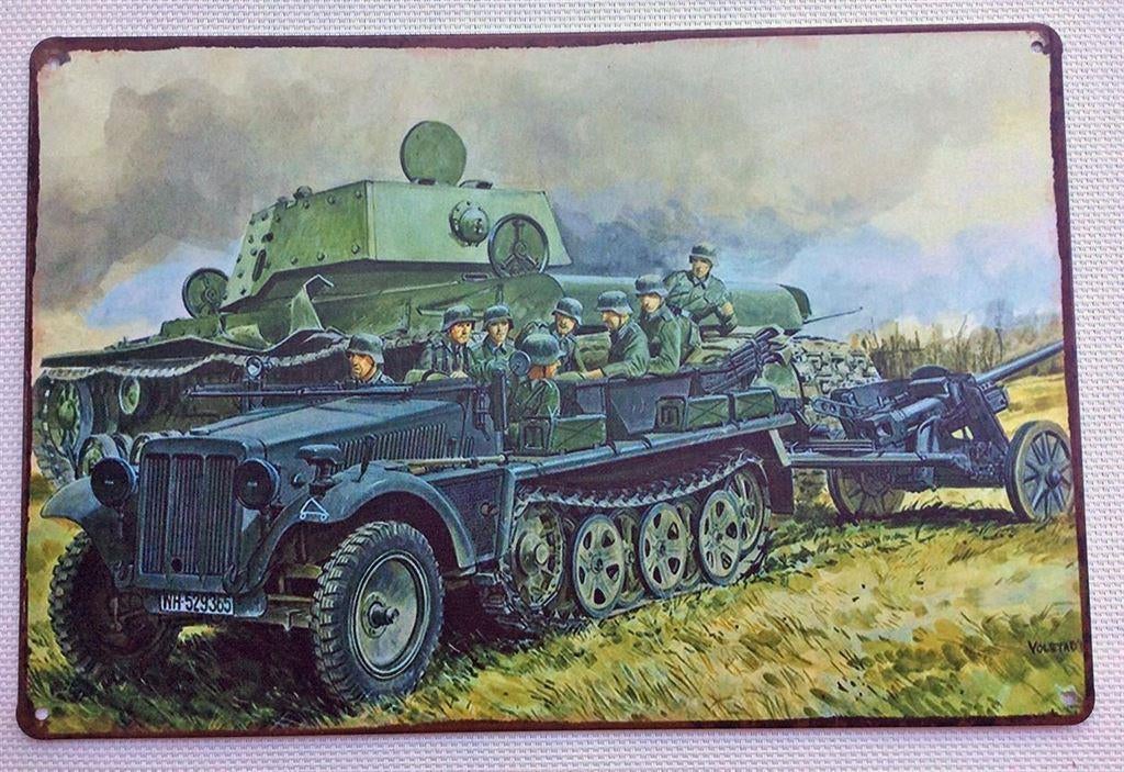 Duitse Tank en halftrack Metalen Wandbord Poster ss, Verzamelen, Militaria | Tweede Wereldoorlog, Verzenden, Duitsland, Overige typen
