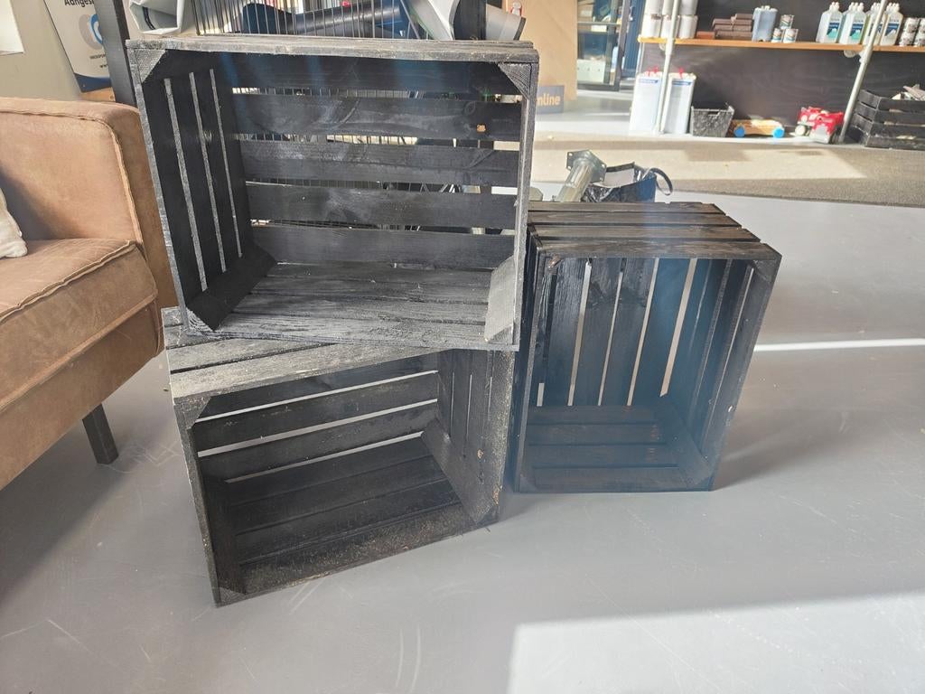 Zwarte houten kratten / kist / kistjes / fruitkist, Ophalen, Minder dan 40 cm, Krat, Minder dan 35 cm