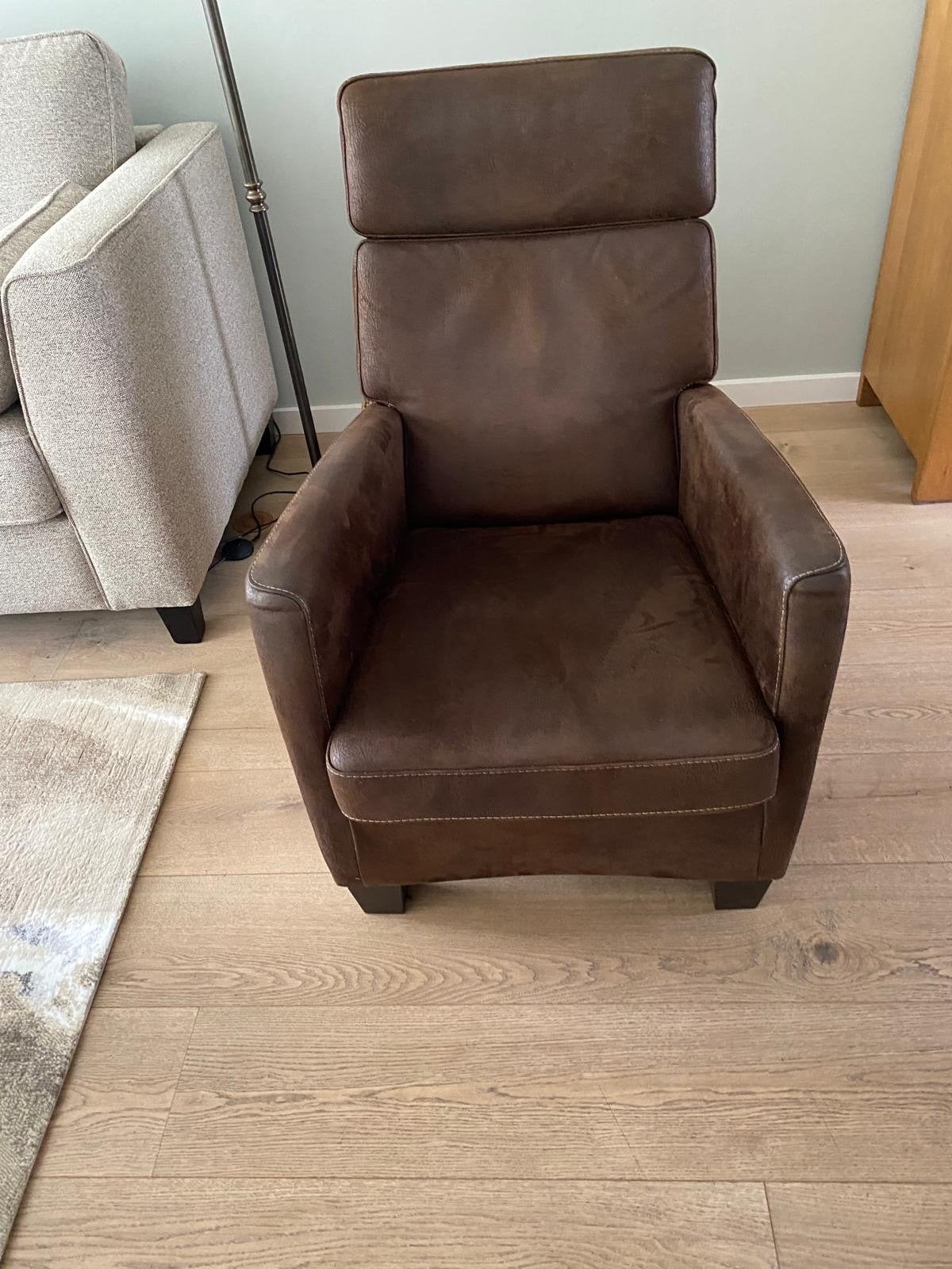 Comfortabele bruine leren fauteuil, Ophalen, Gebruikt, Leer, 75 tot 100 cm