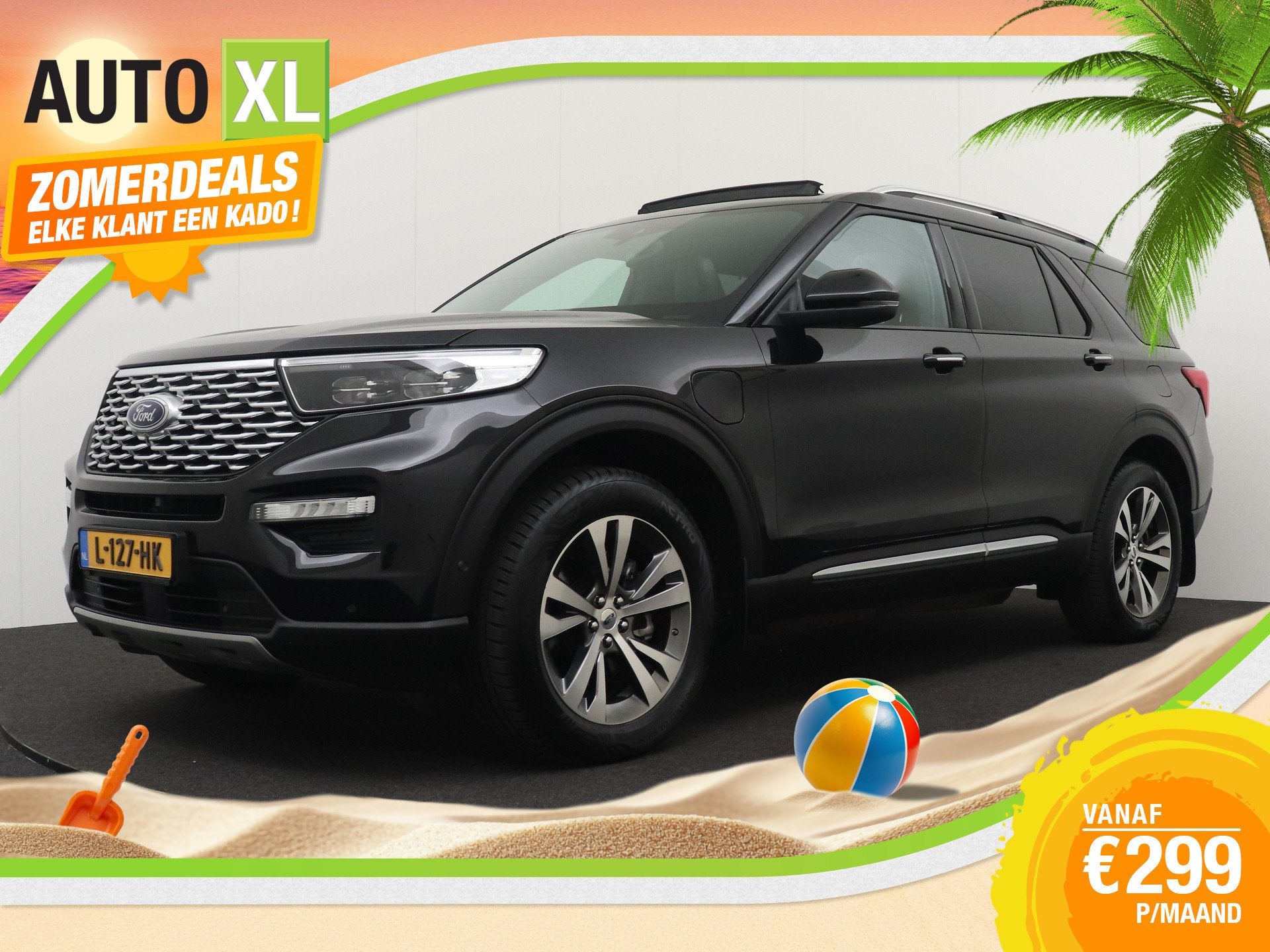 Ford Explorer 3.0 457 PK V6 PHEV PLATINUM 7-Pers Pano-dak Fu, Auto's, Ford, Dealer onderhouden, 2441 kg, Zwart, Bedrijf
