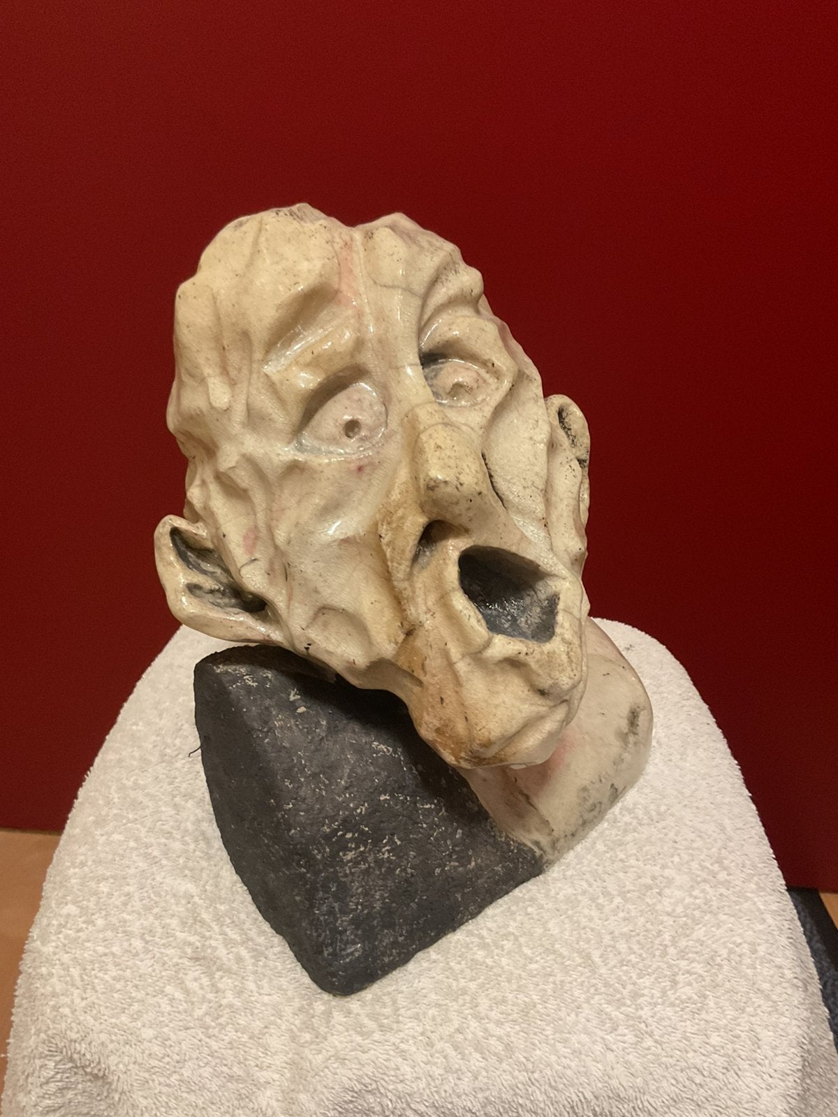 Gekwelde kop Raku keramiek sculptuur, Ophalen of Verzenden