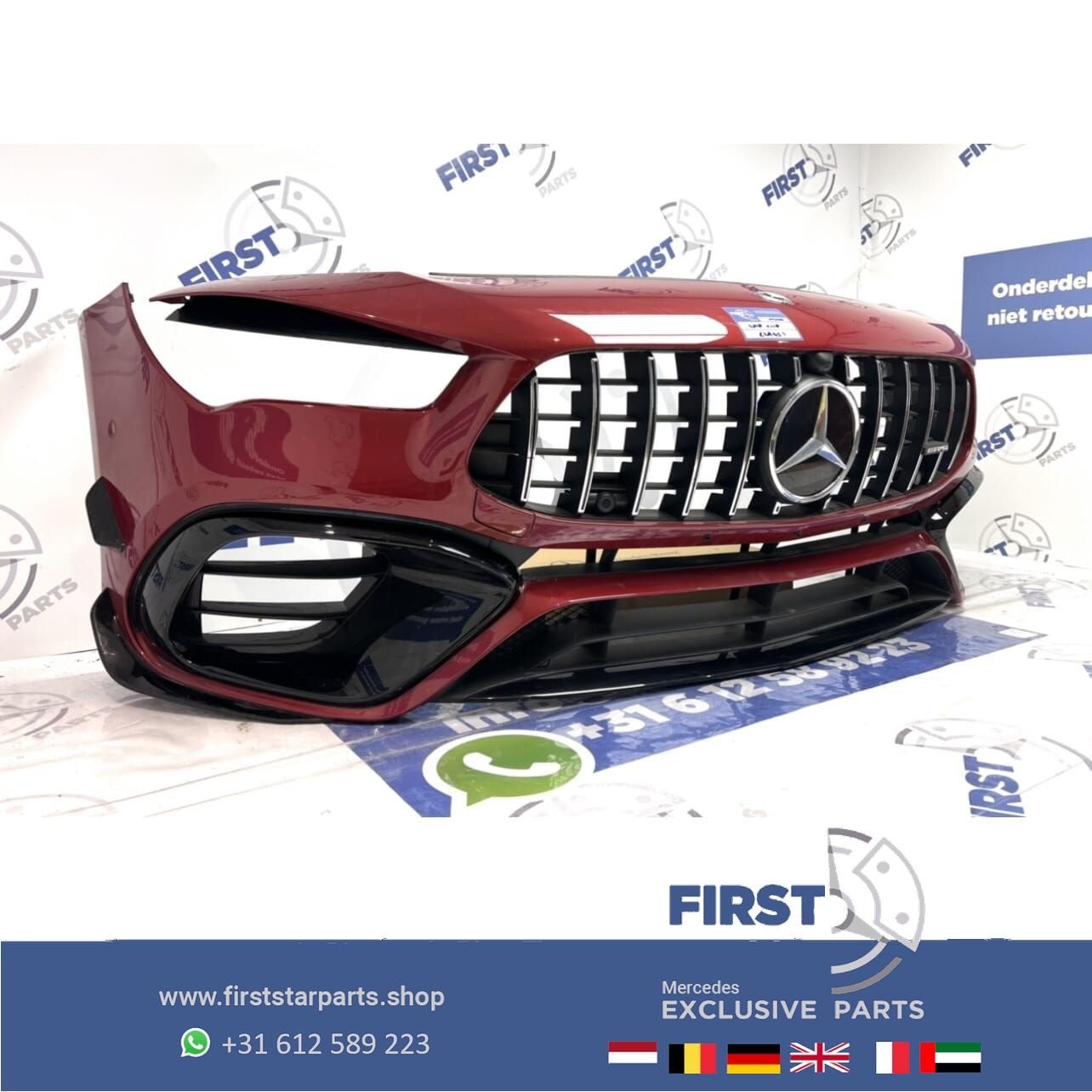 W118 CLA45 CLA45S AMG AERO VOORBUMPER ROOD + GT GRIL ORIGINE, Gebruikt, -, Voor, Ophalen of Verzenden