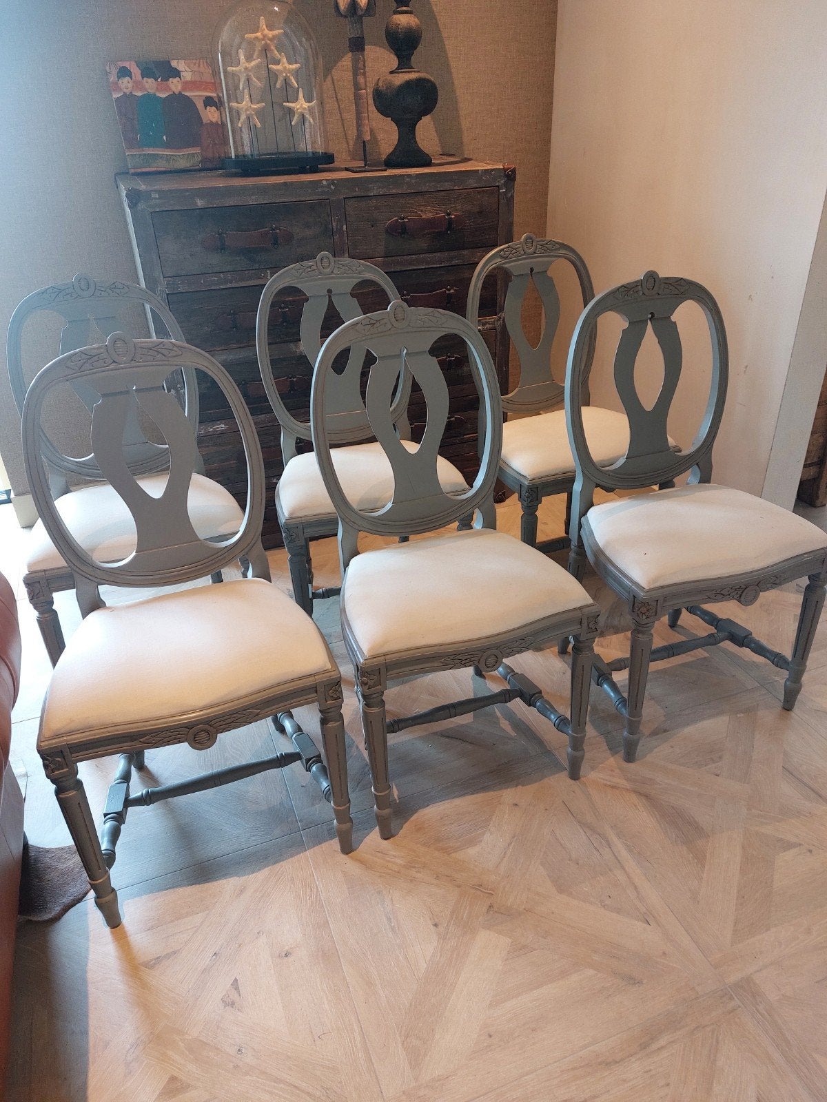 Set van 6 originele Flamant eetkamerstoelen. 500 euro set!, Ophalen, Gebruikt, Overige kleuren, Vier