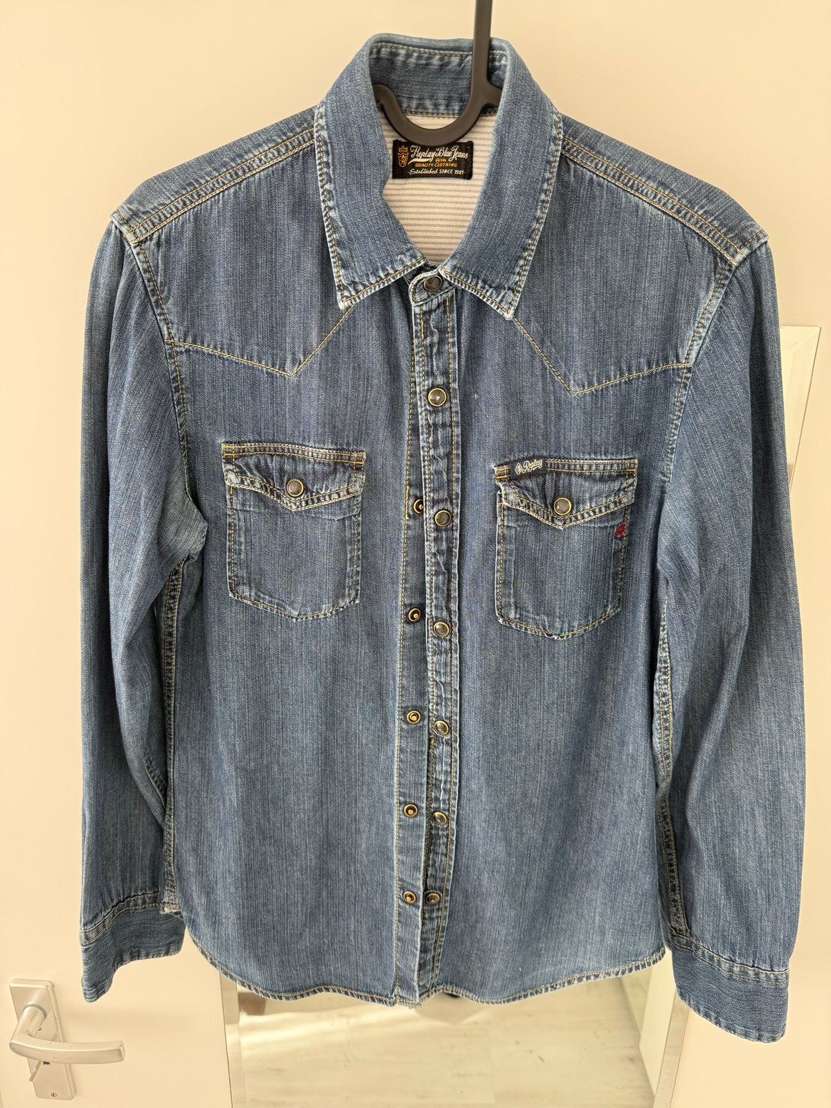 Replay spijker overhemd maat S, Kleding | Heren, Overhemden, Ophalen of Verzenden, Zo goed als nieuw, Blauw, Halswijdte 38 (S) of kleiner