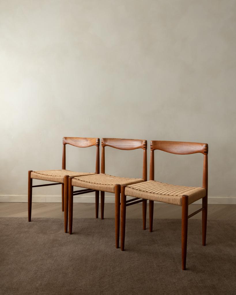 Vintage teak eetkamerstoelen H.W. Klein Bramin set van 3, Ophalen, Gebruikt, Mid century modern, Overige materialen