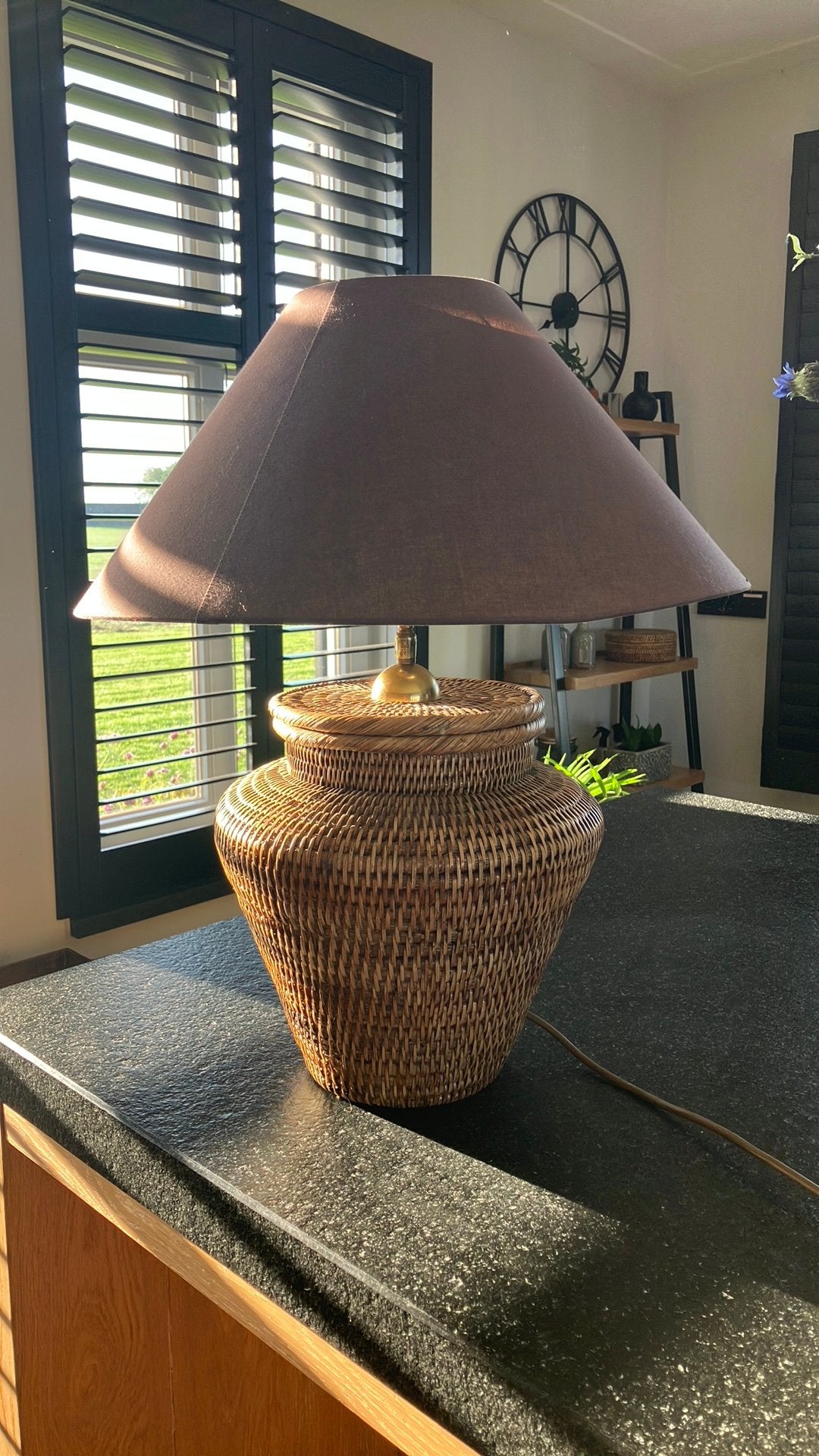 Prachtige XL birma rieten lamp, Ophalen of Verzenden, Zo goed als nieuw, Met kap