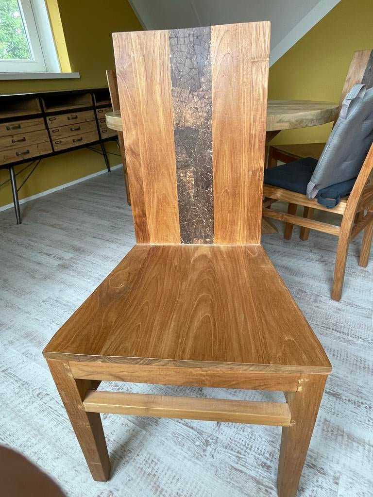 Massief Teakhouten eetkamer stoelen - Robuust en Stijlvol, Huis en Inrichting, Stoelen, Ophalen, Bruin, Zo goed als nieuw, Vijf, Zes of meer stoelen