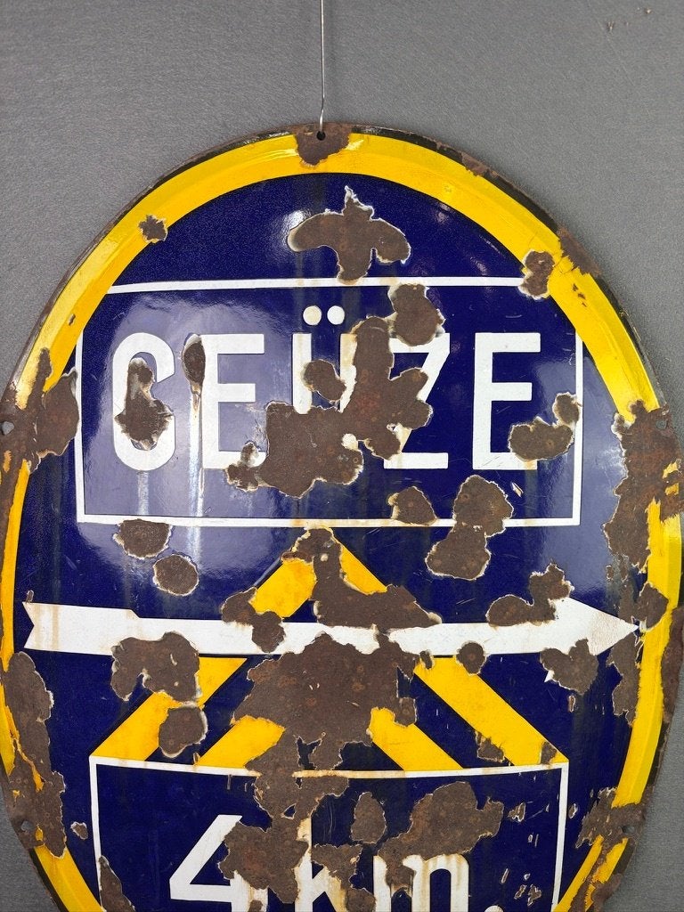 Citroen ovaal verkeersbord Geuze 4km, jaren 1920, Reclamebord, Gebruikt, ., Ophalen of Verzenden