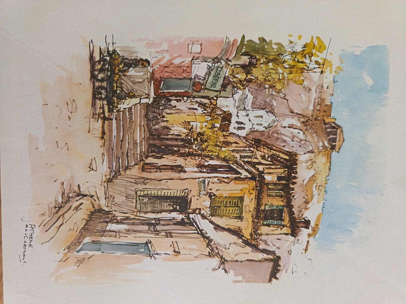 Lithografie Athene van Jan Korthals, Antiek en Kunst, Kunst | Litho's en Zeefdrukken, Origineel, Ophalen of Verzenden, Landschappen