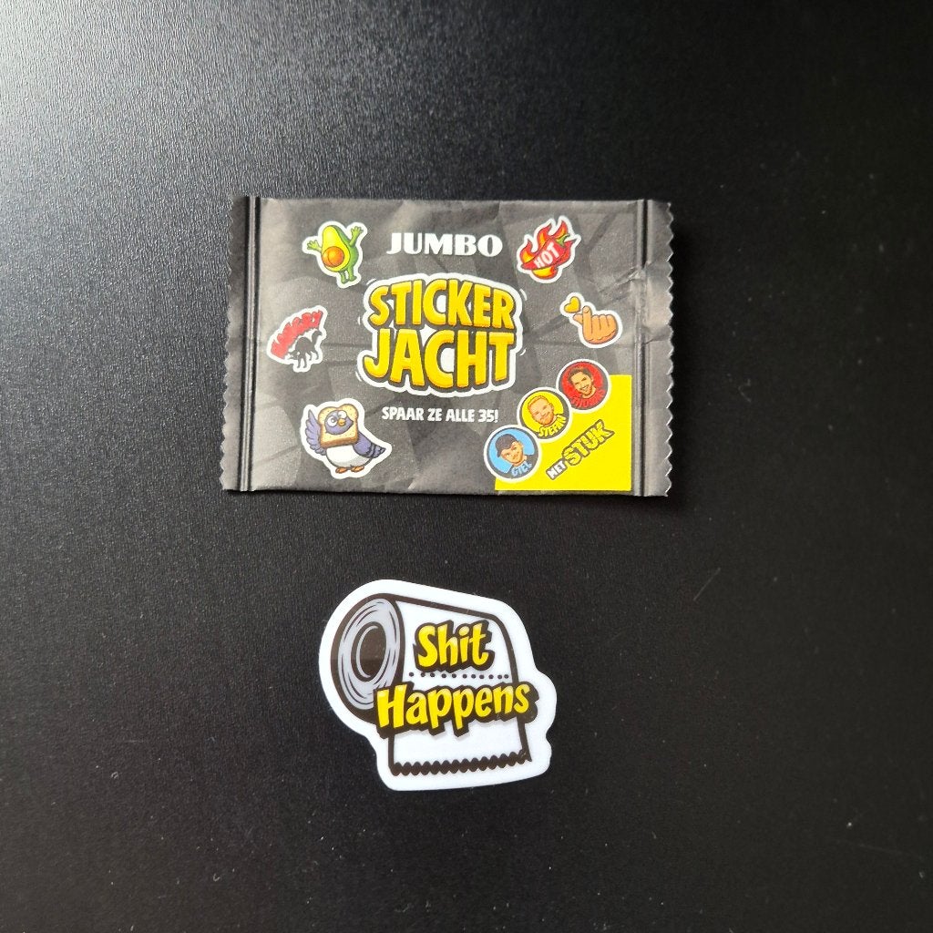 Jumbo Stickerjacht sticker Shit Happens, Verzamelen, Ophalen of Verzenden, Nieuw, Film, Tv of Omroep