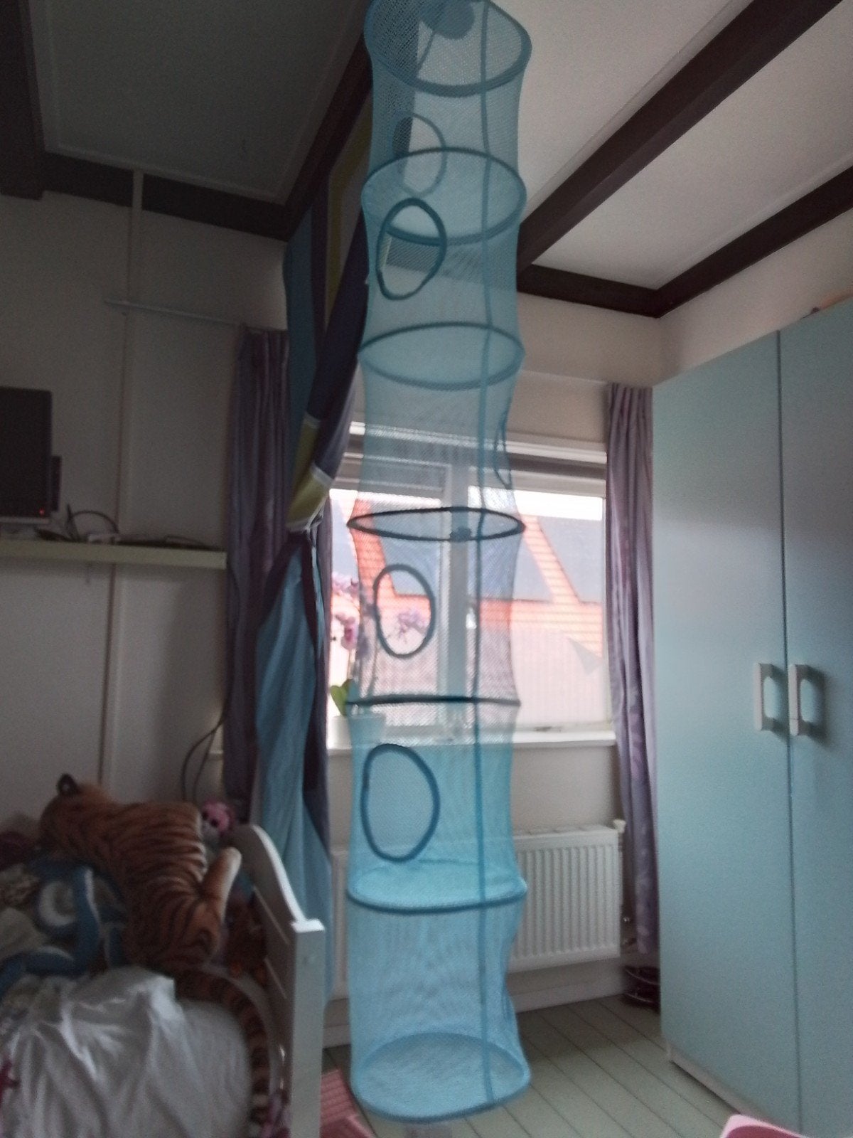 Blauwe hangende opbergzak voor speelgoed/knuffels, Ophalen of Verzenden, Gebruikt, Jongen of Meisje