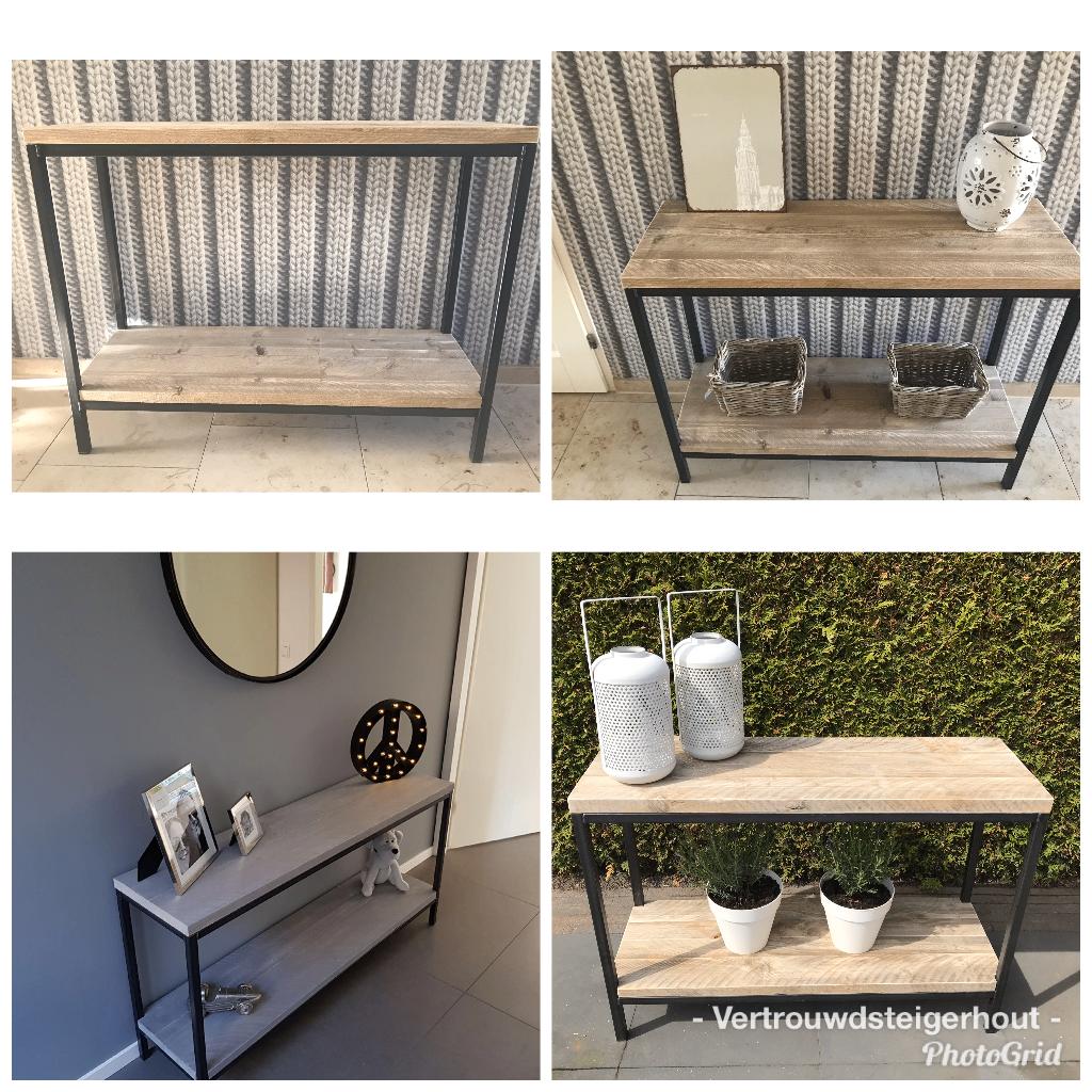 Sidetable staal en steigerhout in elk formaat. TIP!, Huis en Inrichting, Tafels | Sidetables, Metaal, Verzenden, Industrieel, landelijk