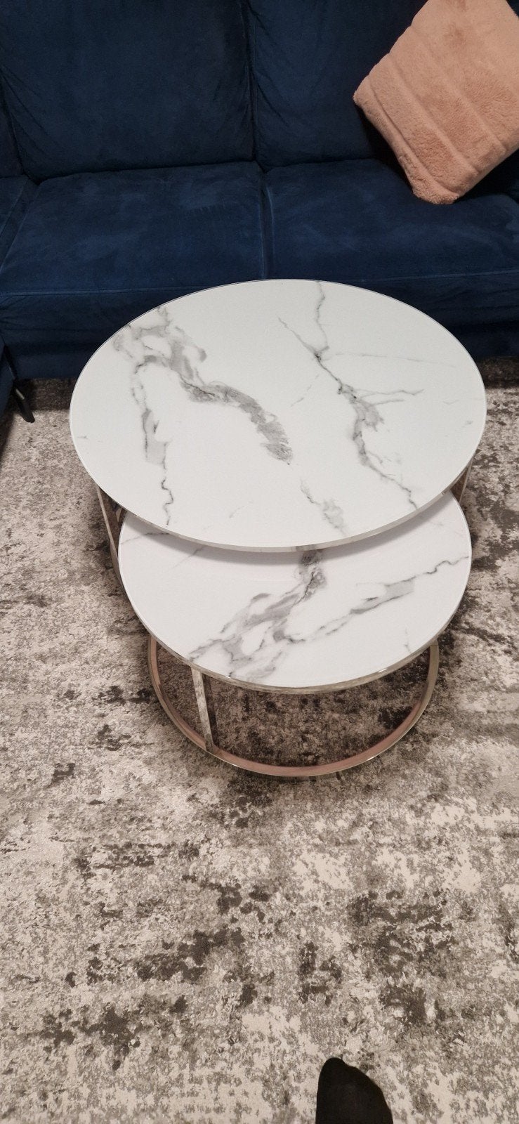 Set van 2 ronde salontafels met marmerlook en glas, Huis en Inrichting, Tafels | Salontafels, 50 tot 100 cm, Rond, 50 tot 100 cm
