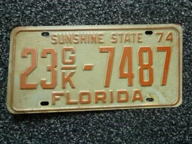 Kentekenplaat licenseplate Florida Sunshine State 1974 USA, Verzenden, Gebruikt, Auto's