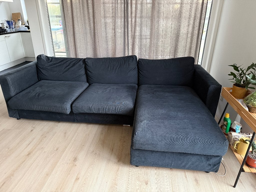 Corner sofa bed with chaise longue, storage space & mattress, Ophalen, 250 tot 300 cm, Gebruikt, 125 tot 150 cm