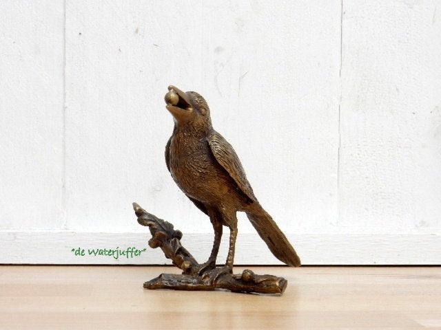 037* Bronzen vogel met besje (Boven €75 geen verzendkosten), Tuin en Terras, Tuinbeelden, Ophalen of Verzenden, Nieuw, Overige materialen